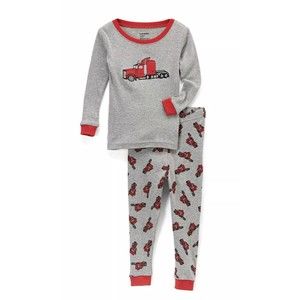 New Toddler Boys Pajama Set,Red Trailer/Truck PJ, Cotton, Leveret Size 3 Years